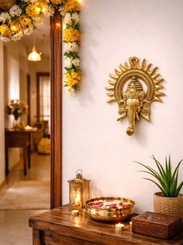 Golden Ganesha Wall Hanging for Entrance _ Metal Ganpati Wall Decor for Home & Office